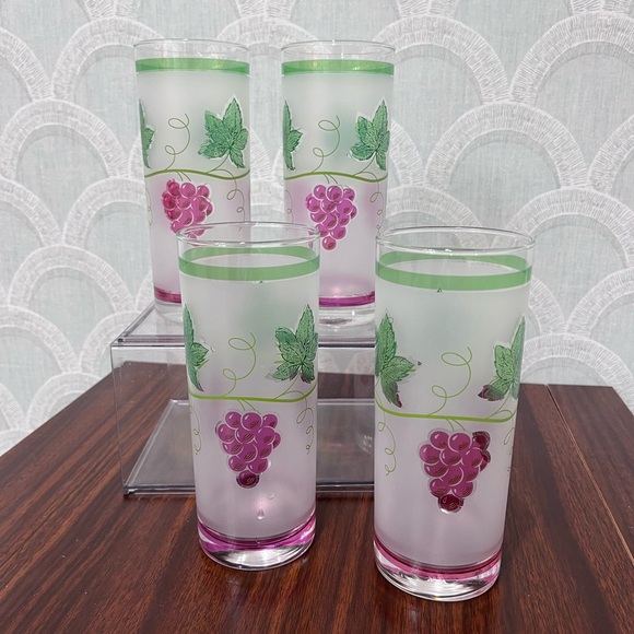 Set of (4) VTG 50’s-60’s Libbey Frosted “Grapevine” Glasses 🍇 - Picture 1 of 6